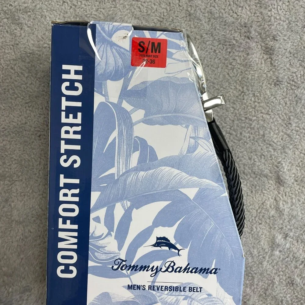 NEW Tommy Bahama Men's S/M Reversible Belt Leather & Stretch Black/Gray - Picture 4 of 6